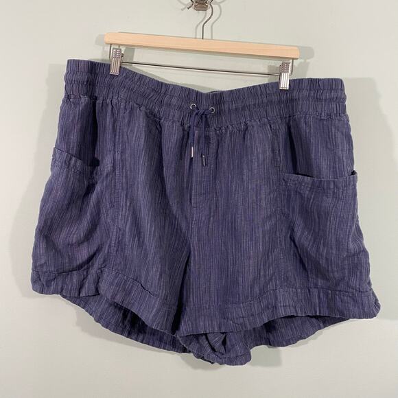 Athleta Women's Blue Cabo 100% Linen Textured 4" Pull On Shorts Size 24 - Picture 1 of 8